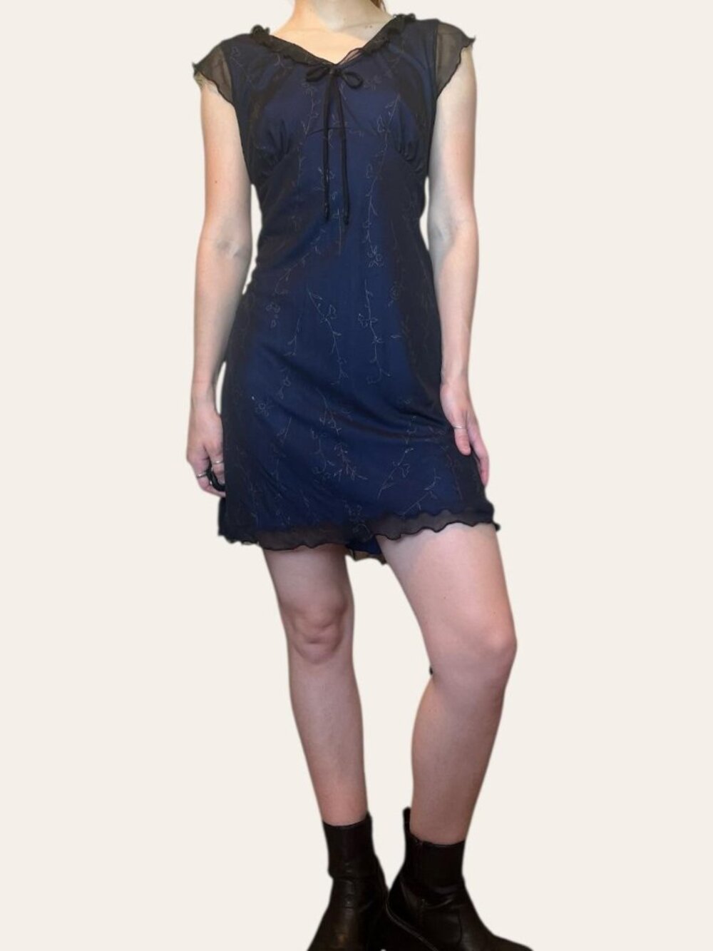My Michelle 90s/y2k vampy blue mesh cap sleeve whimsigoth mini dress - Medium
